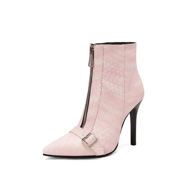 Belt Buckle Front Zipper High Heel Boots JNi3 shop
