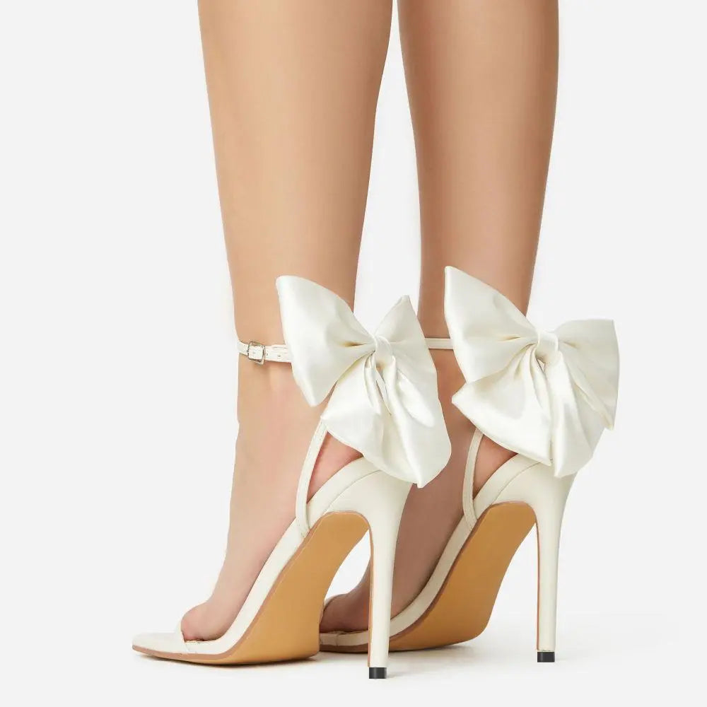 Rhinestone Stiletto Sandals With Back Bow