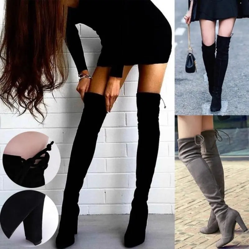 Black Knee High Boots For Women Shoes High Heel Long Boots Dropshipman
