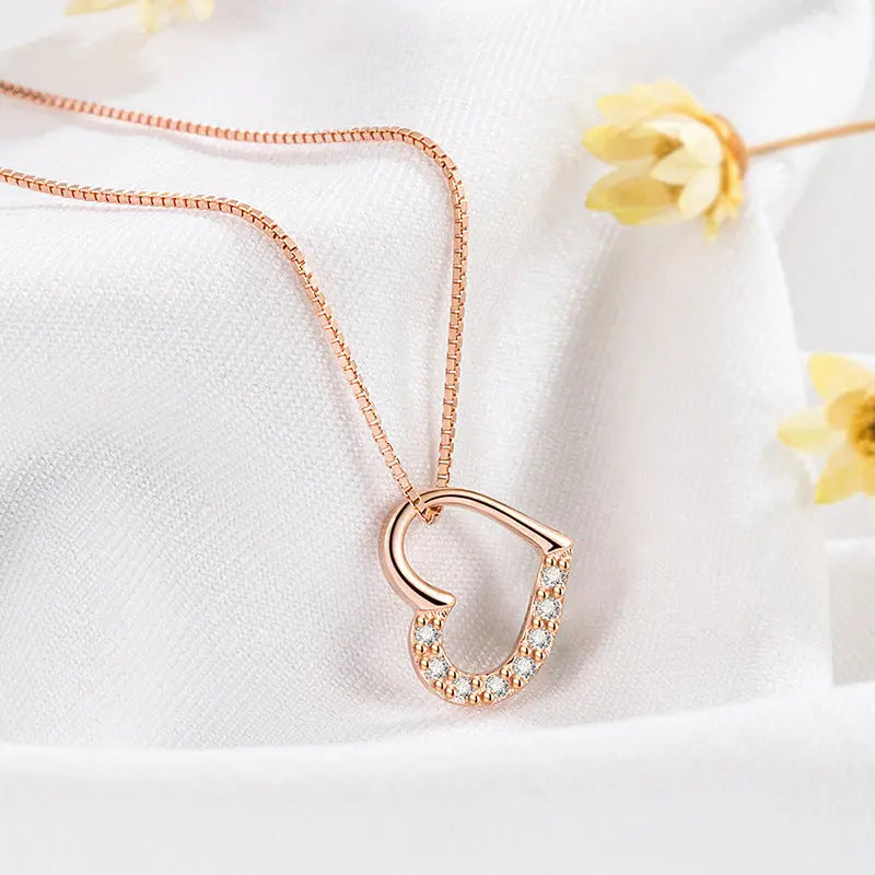 S925 Sterling Silver Love Heart Pendant Necklace For Women Fashion Jewelry Ladies Gold Color Clavicle Chain High Quality Jewelry Gifts JNi3 shop