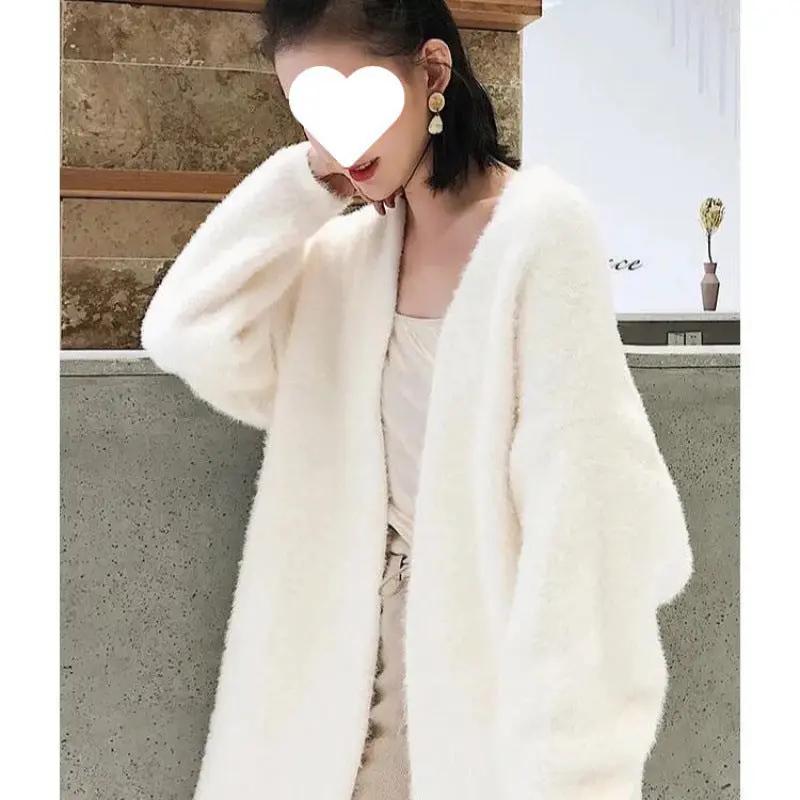Mink-like Wool Cardigan Loose Size Thickened Mid-length Idle Style Knitted Coat JNi3 shop