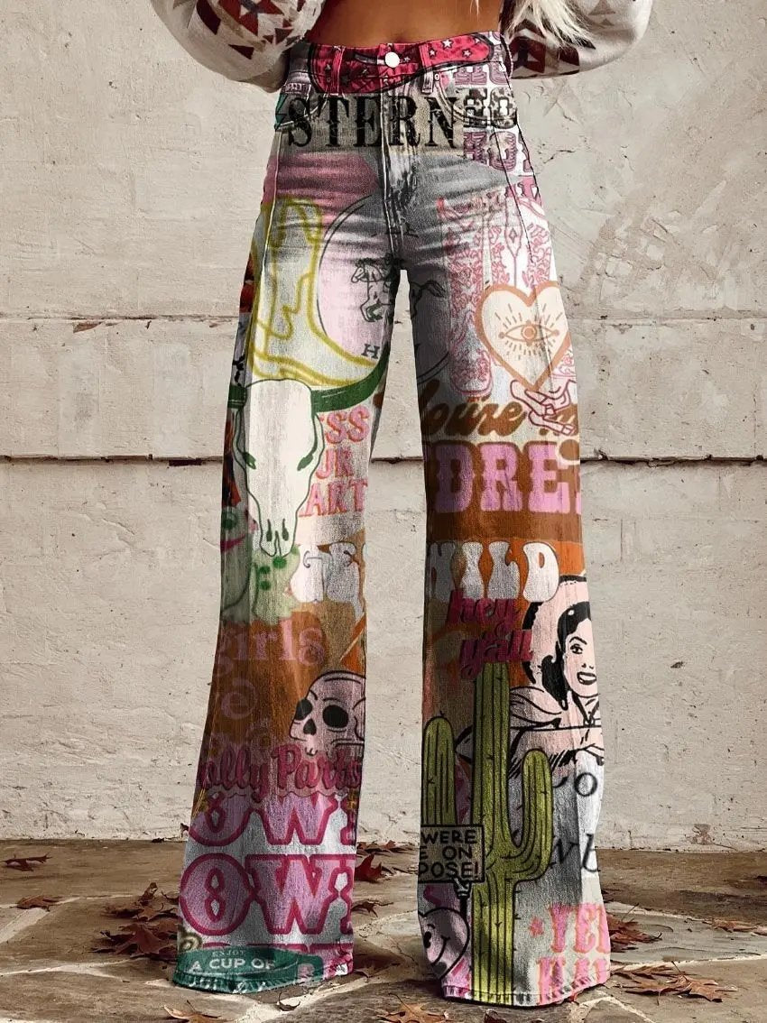 Women's 3D Printed Straight Casual Wide-leg Pants Cjdropshipping