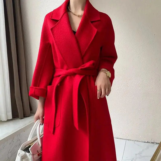 Reversible Cashmere Wool Coat | Long Duster Slim Fit Women's Coat | Luxury Autumn Winter Urban Commute Outerwear | Custom Color Wool blend Qigang