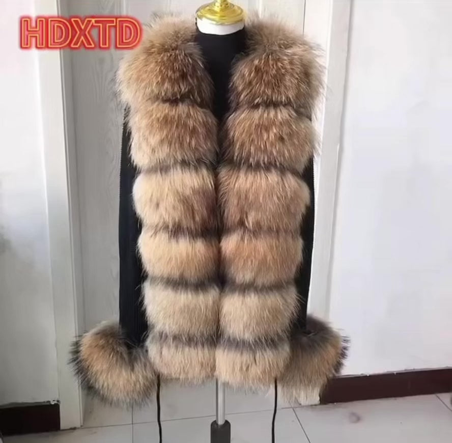 Luxury Real Fox Fur Cardigan with Sleeves & Cuffs | Handcrafted Knit Wool Blend Sweater with Genuine Fox Fur Trim