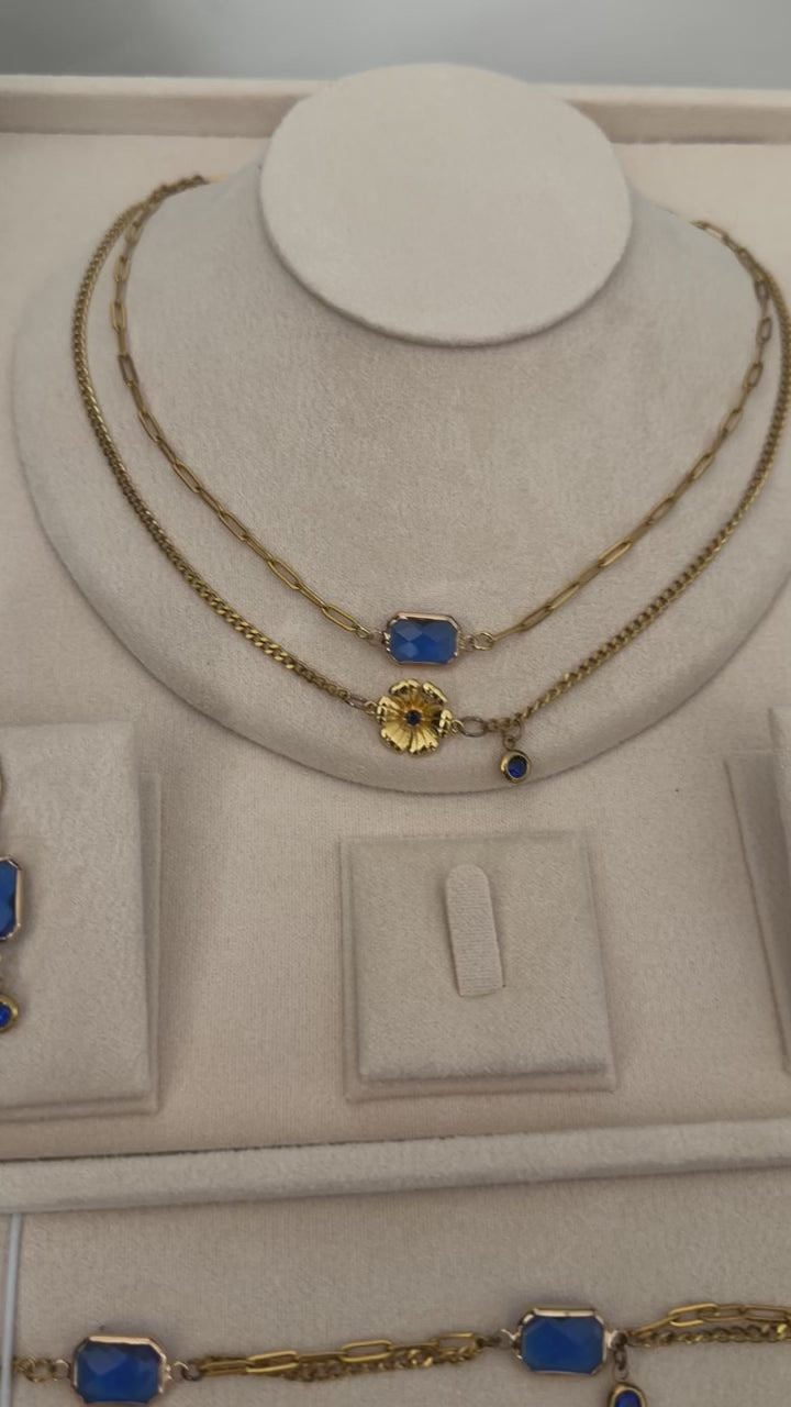18k Gold PVD Birth Month double layered pendant Necklace, Bracelet and Earrings 3 pce set.