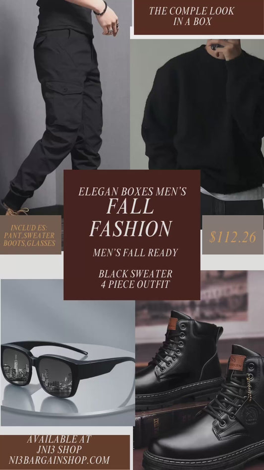 Men’s Fall Ready Black Sweater 4 piece outfit