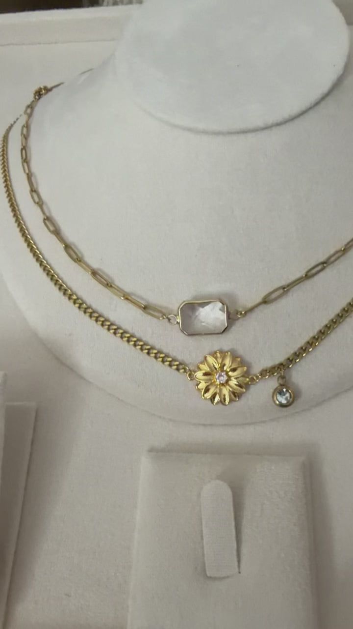 18k Gold PVD Birth Month double layered pendant Necklace, Bracelet and Earrings 3 pce set.