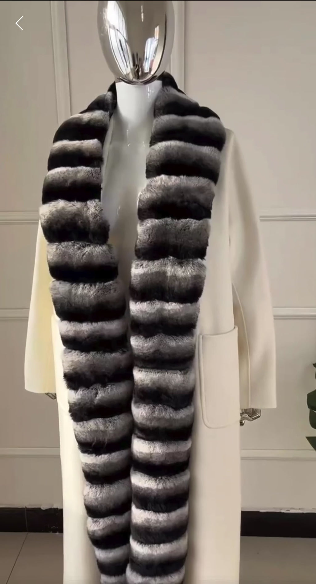 Long Luxury Wool & Cashmere Blend Coat for Women – Winter Warmth with a Genuine Silver Fox Fur Trim & Belted Waist