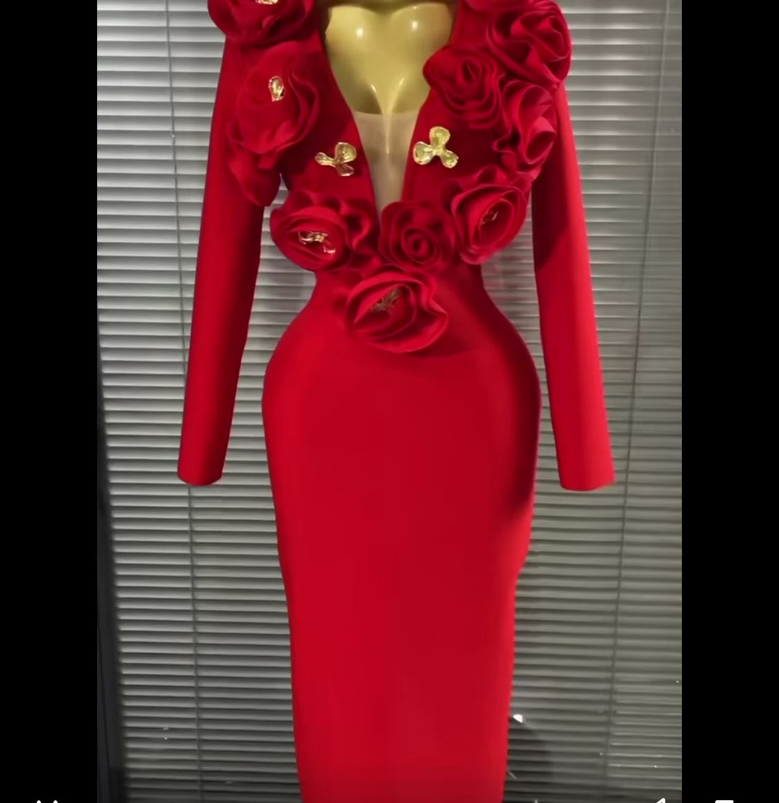 3D Rose V-Neck Bandage Dress & Laser Heels | Gala Outfit