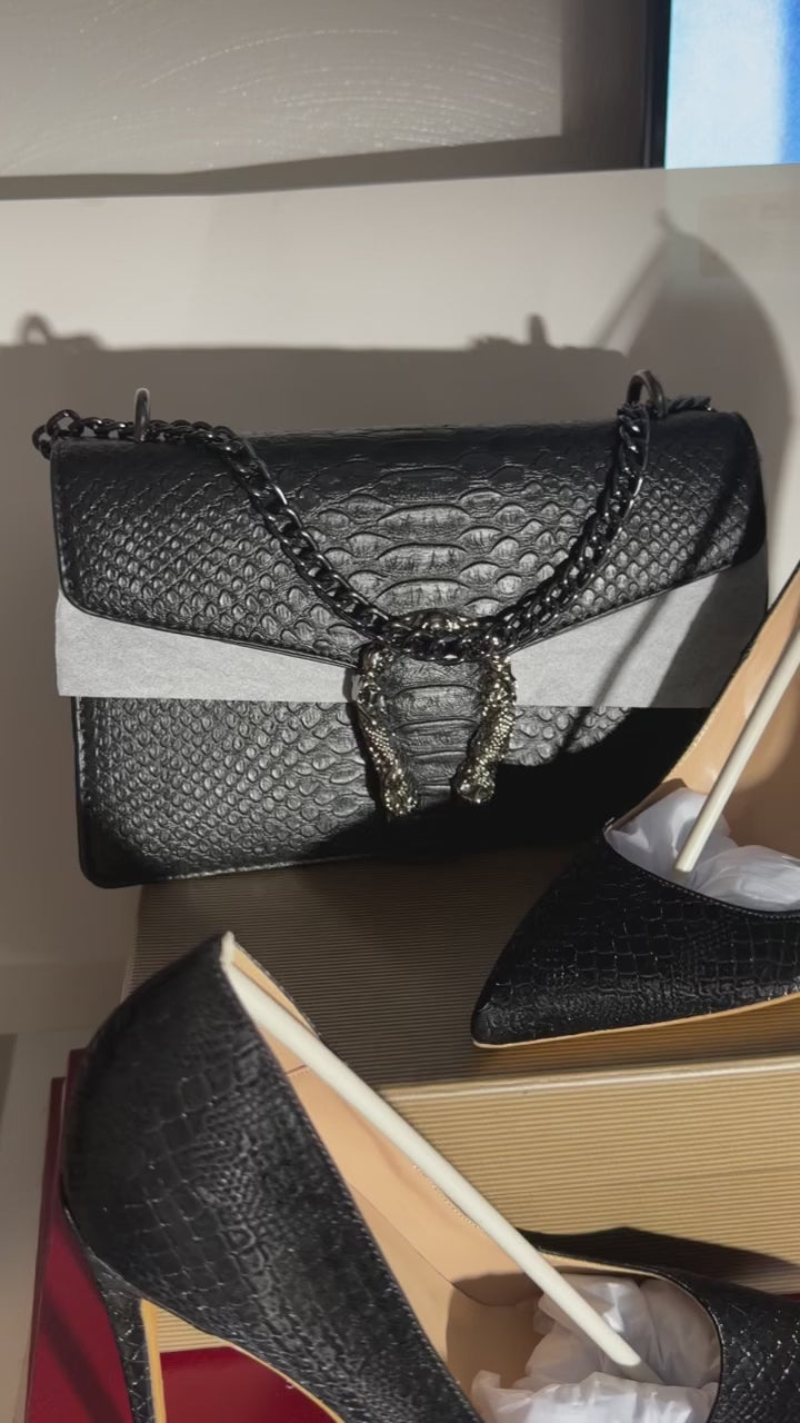 Luxe Croc-Effect Handbag & Stiletto Set - Formal Evening Wear Pumps - Wedding Guest Special Occasion