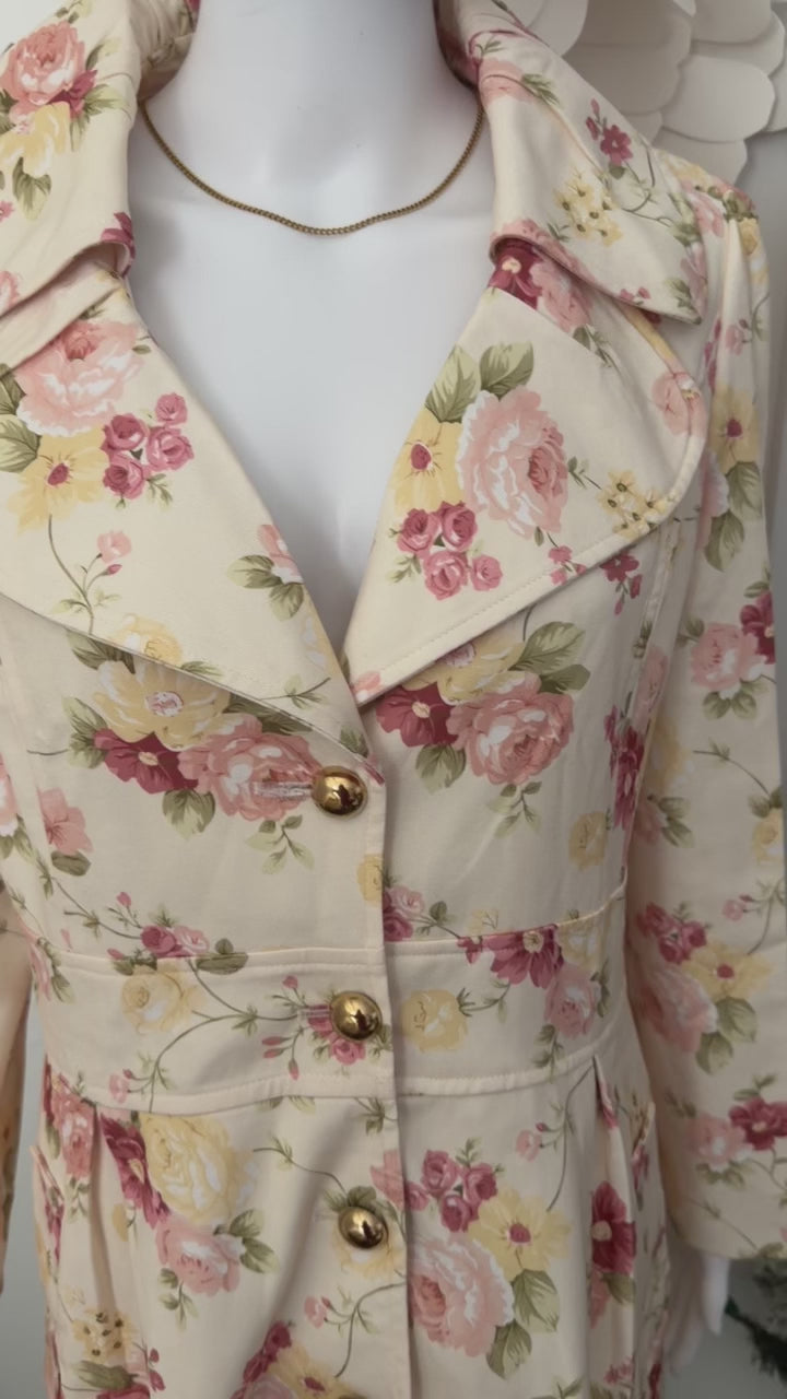 Vintage Style Floral Trench Coat, Shabby Chic Spring Jacket | Fit and Flare Dress Coat |