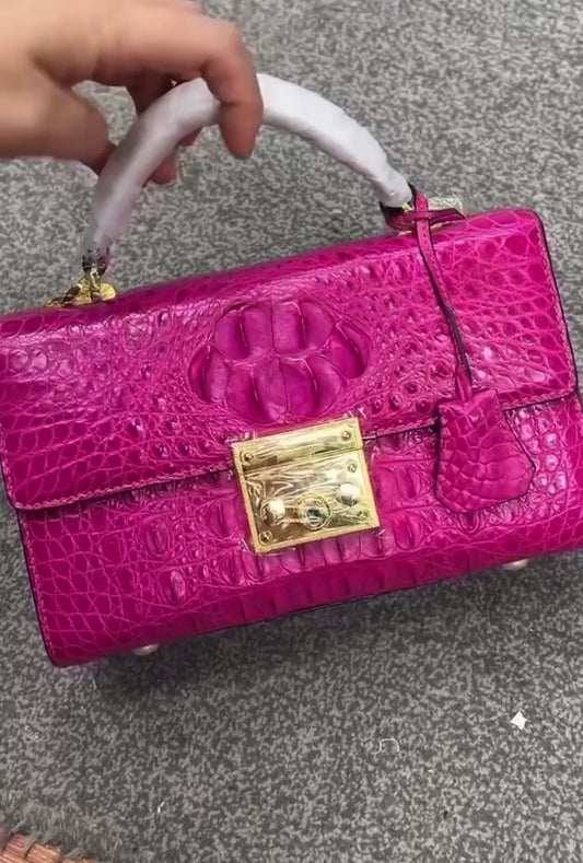 Genuine Alligator Skin Key Lock Closure Lady Small Green Handbag Authentic Crocodile Leather Women Flap Purse Cross Shoulder Bag