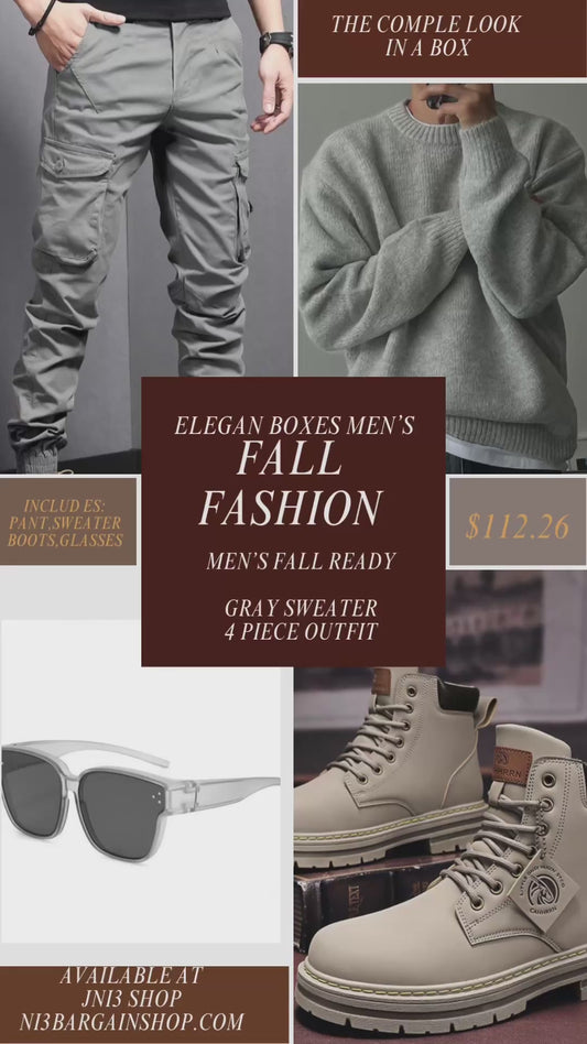 Men's fall ready Gray sweater 4 piece outfit