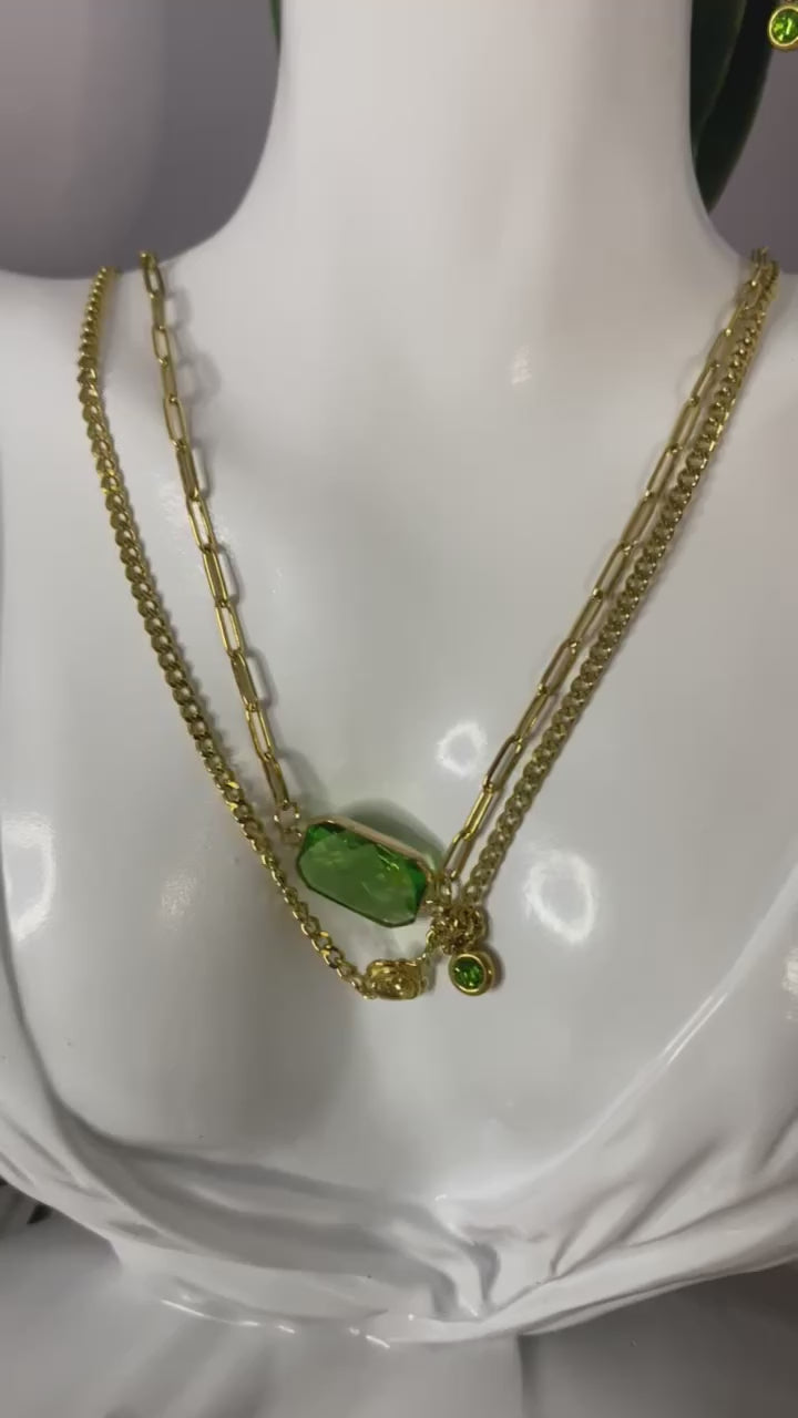 18k Gold PVD Birth Month double layered pendant Necklace, Bracelet and Earrings 3 pce set.