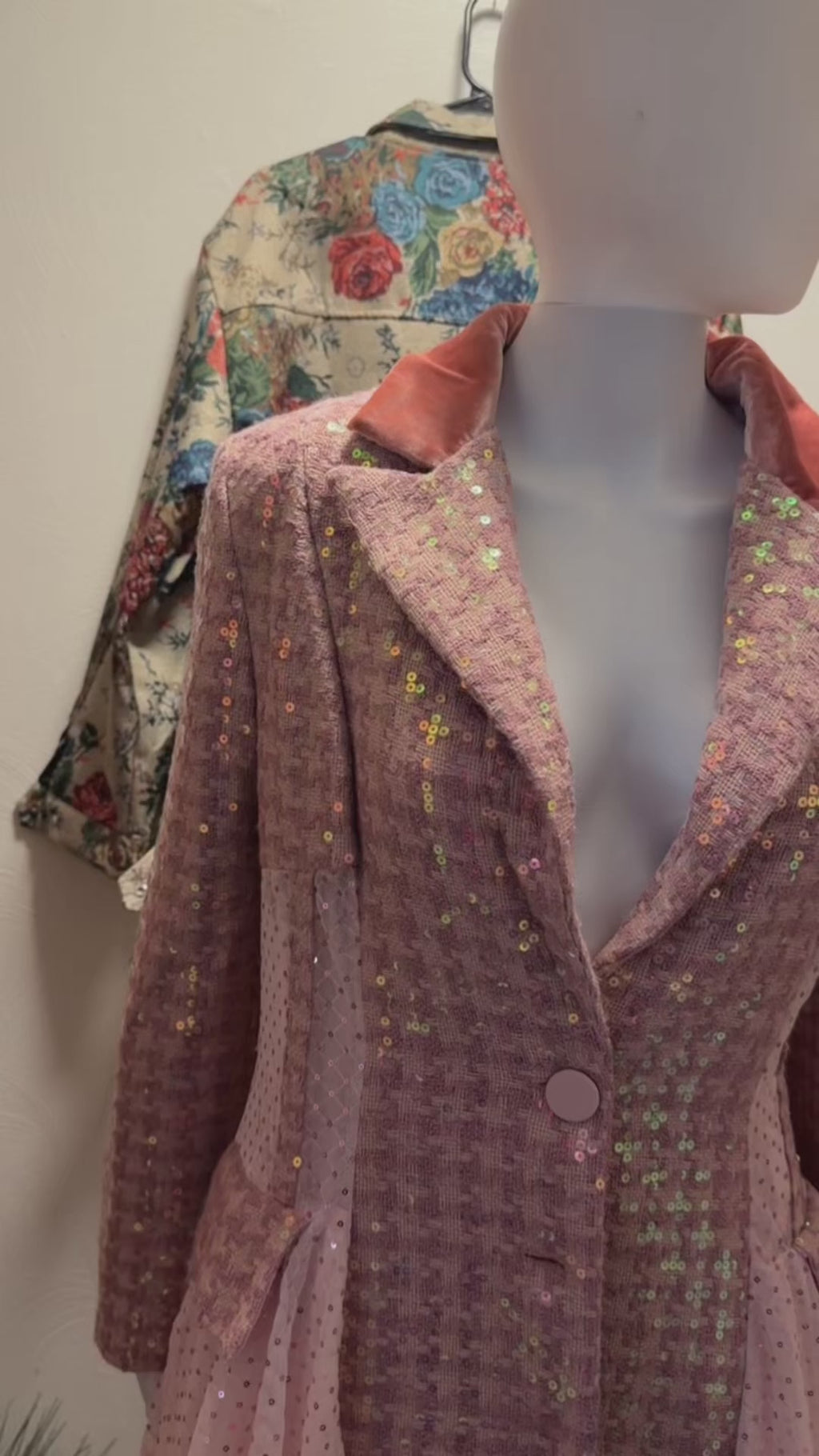 Pink Sequin Tweed trench Coat with Tiered Tulle Hem | Elegant Belted Dress Coat