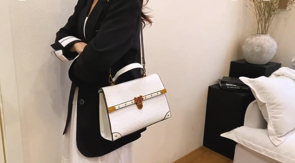 Vintage Crocodile Pattern Satchel Handbag