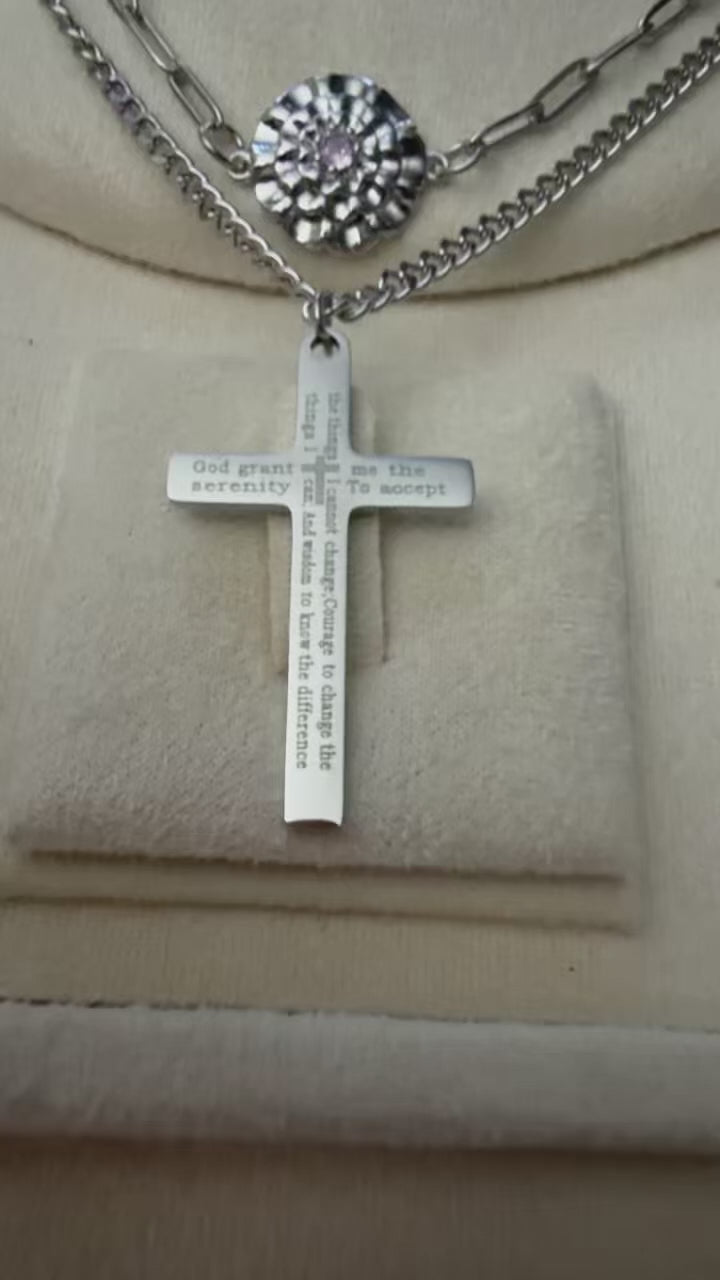 Serenity Prayer engraved Cross pendant Necklace for Men and Women,316  Stainless Steel
