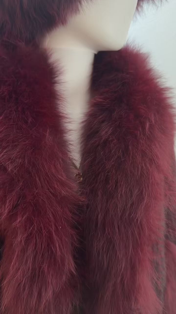 Mink fur ponchos and Hat set|Fox Fur trim