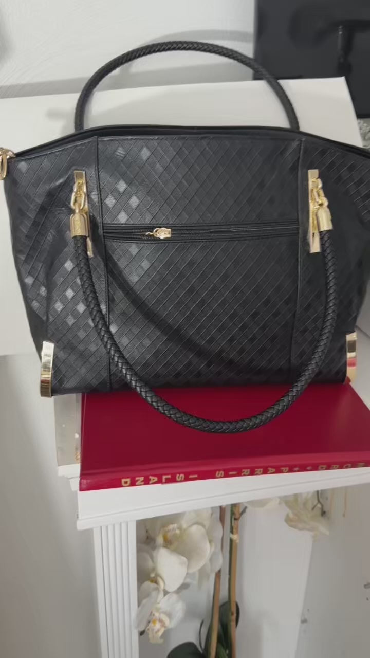Black Genuine Leather Tote Bag