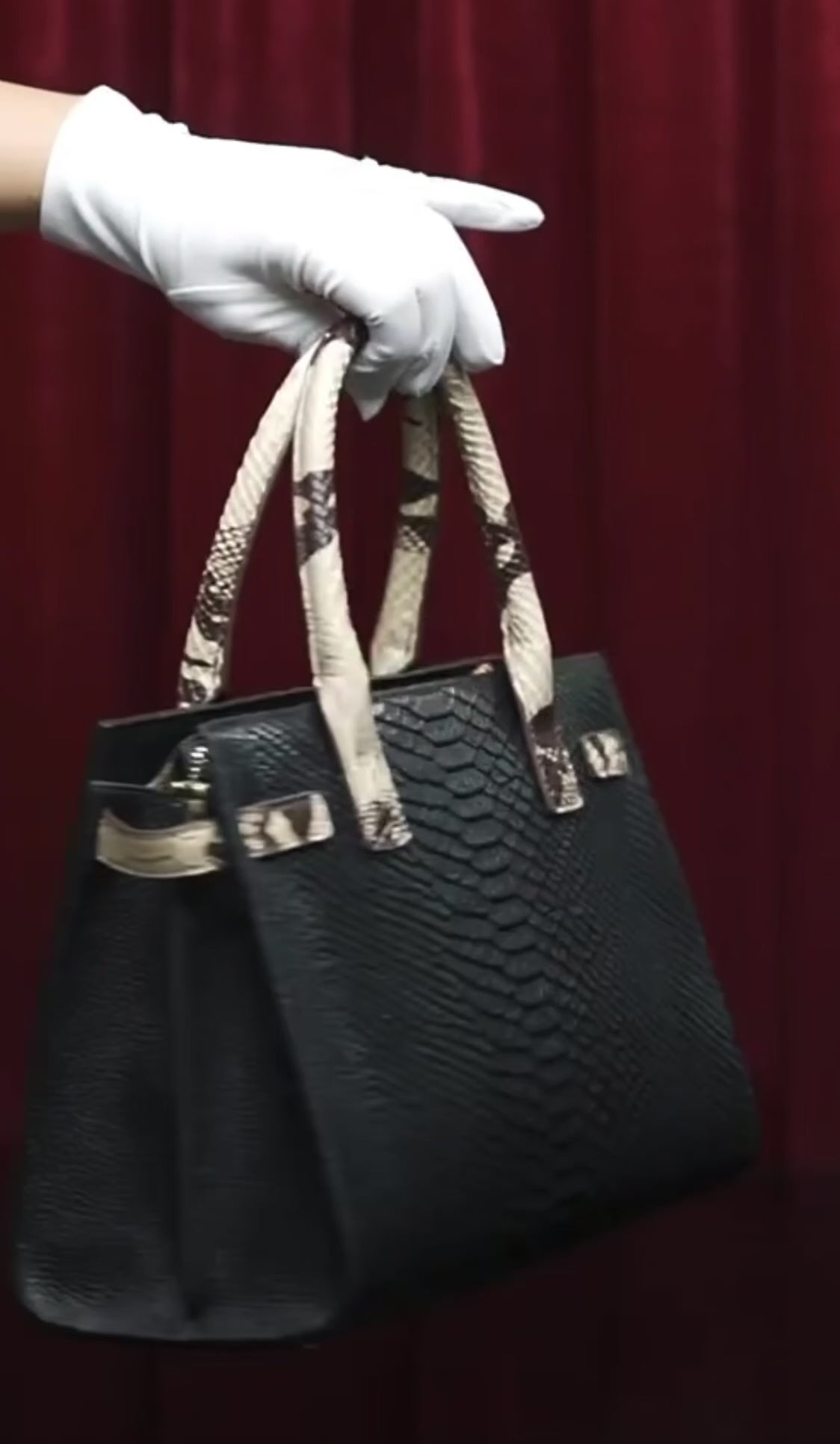Black Snake Pattern Leather Business Bag