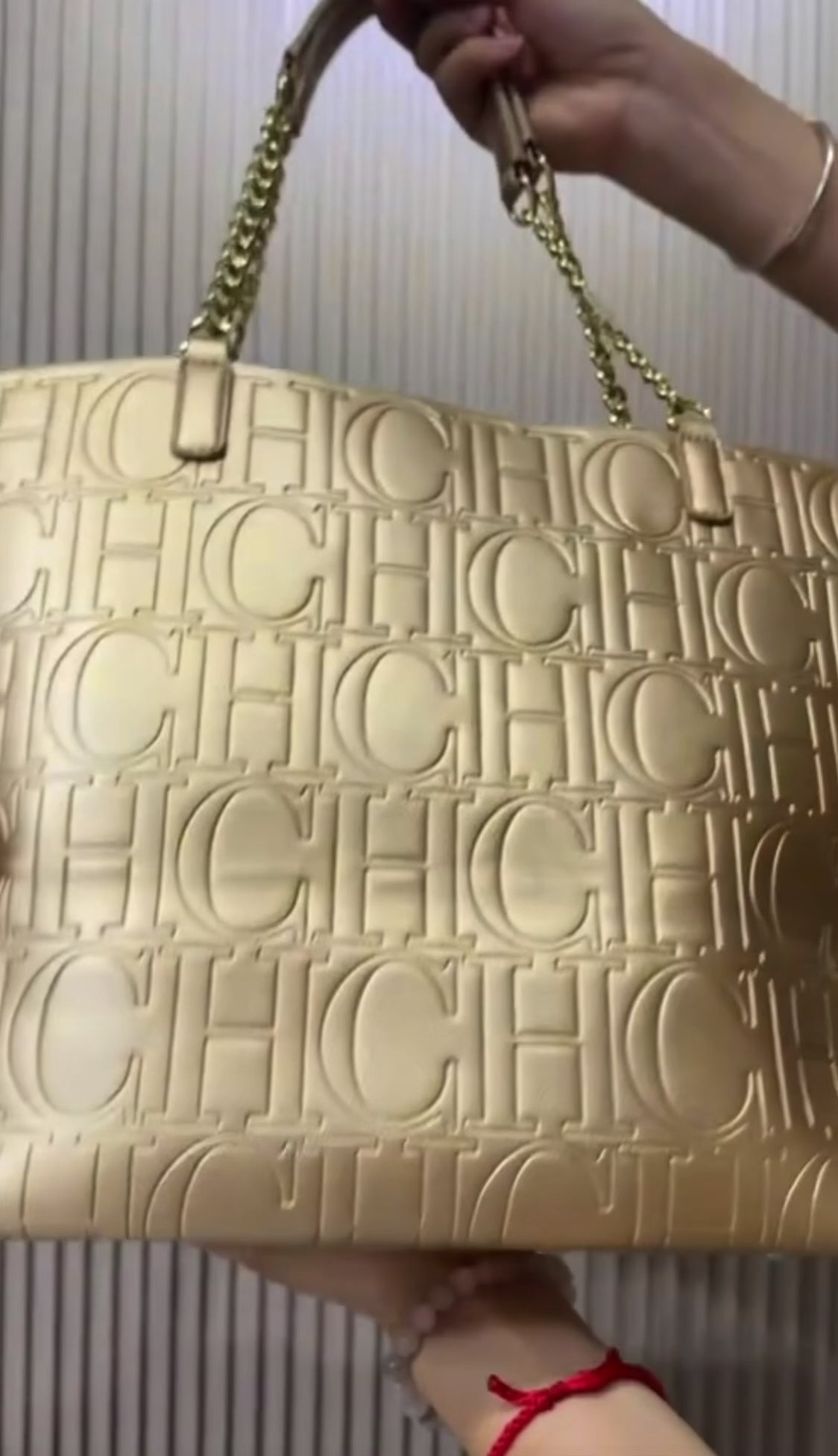 Luxury Monogram Embossed Tote Bag with Gold Chain Straps – Designer-Style Vegan Leather Shoulder Bag & Work Handbag for Women
