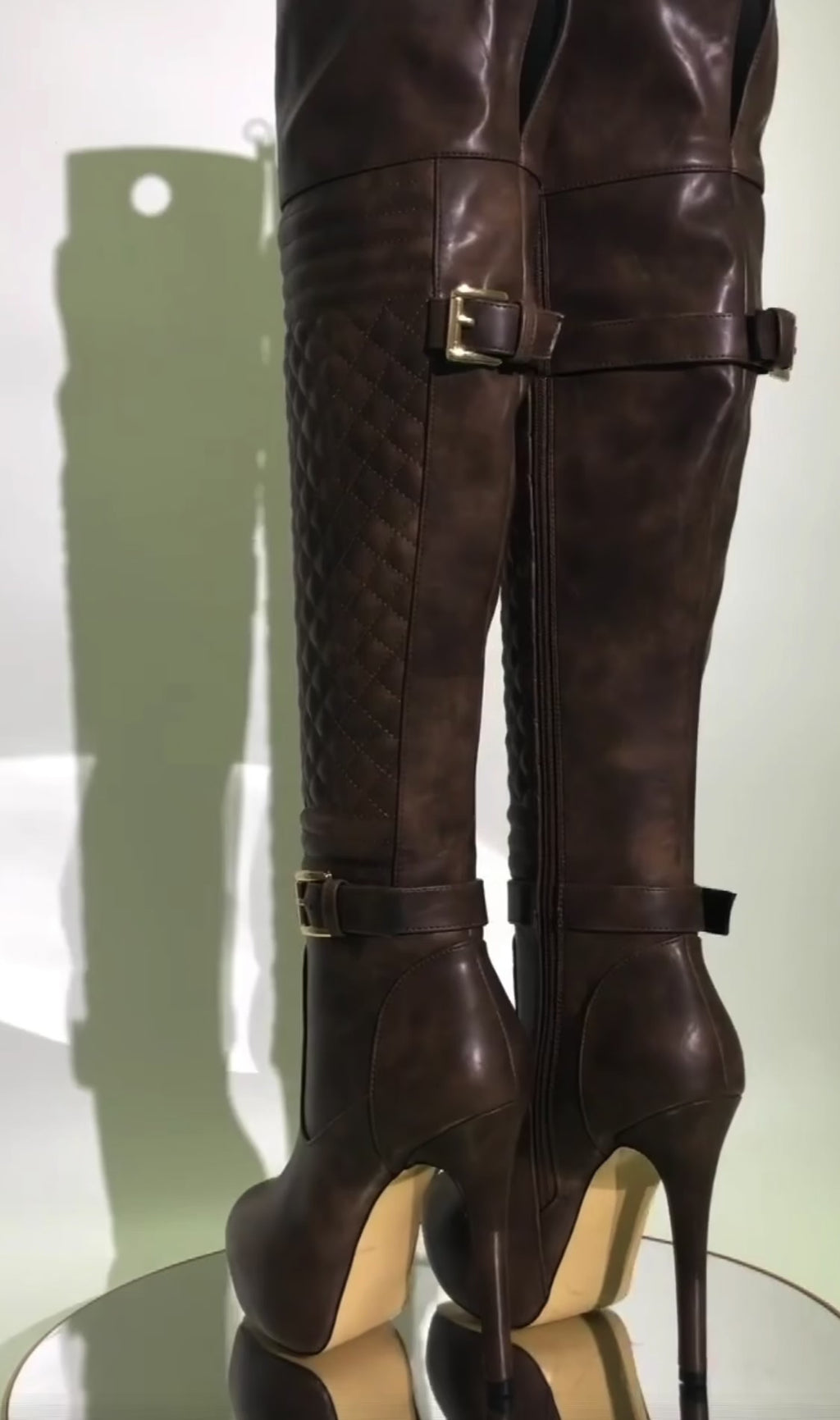 Women’s Over the Knee Platform Boots – Quilted High Heel Stiletto Thigh High Riding Boots with Ankle Buckle & Side Zipper