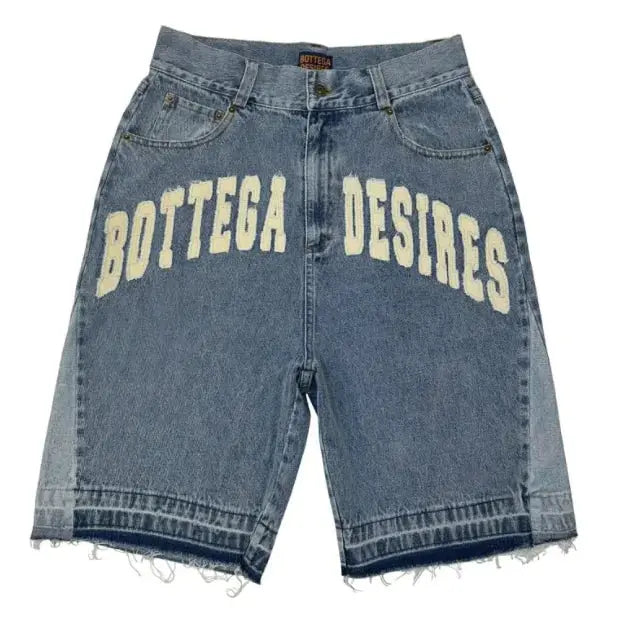Unisex Retro Letter Embroidered Denim Shorts JNi3 shop